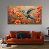 Beautiful Painting of Hummingbird Hovering in Toward sing Hibiscus Flower