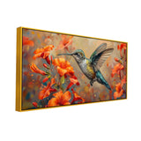 Beautiful Painting of Hummingbird Hovering in Toward sing Hibiscus Flower