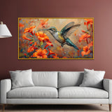 Beautiful Painting of Hummingbird Hovering in Toward sing Hibiscus Flower