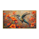 Beautiful Painting of Hummingbird Hovering in Toward sing Hibiscus Flower