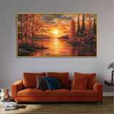 Breathtaking Golden Sunrise Over Mountains & River Canvas Wall Painting