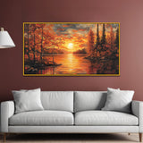 Breathtaking Golden Sunrise Over Mountains & River Canvas Wall Painting