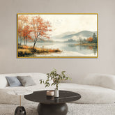 Mystical Foggy Mountains Lake Forest Canvas Wall Painting