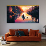 Serene Mountain & Lake Landscape Canvas Painting with Sunset View