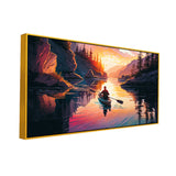Serene Mountain & Lake Landscape Canvas Painting with Sunset View