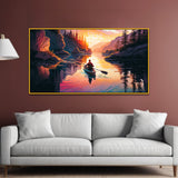 Serene Mountain & Lake Landscape Canvas Painting with Sunset View