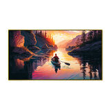Serene Mountain & Lake Landscape Canvas Painting with Sunset View
