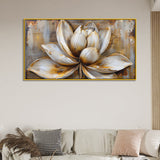 3d White and Golden Lotus Flower Artwork Canvas Wall Painting