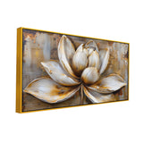 3d White and Golden Lotus Flower Artwork Canvas Wall Painting