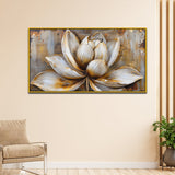 3d White and Golden Lotus Flower Artwork Canvas Wall Painting