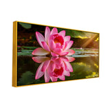 Elegant Pink Lotus Floating Frame Vastu Canvas Wall Painting