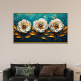 Abstract Elegant Golden & White Flower Canvas Painting for Home Decor