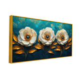 Abstract Elegant Golden & White Flower Canvas Painting for Home Decor