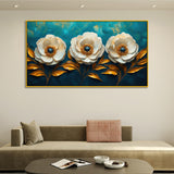 Abstract Elegant Golden & White Flower Canvas Painting for Home Decor