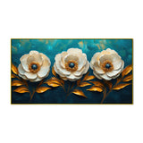 Abstract Elegant Golden & White Flower Canvas Painting for Home Decor