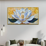 3d Abstract Elegant Golden & White Flower Floating Framed Wall Painting