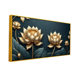 Modern 3d Golden Lotus Vastu Flower Canvas Wall Painting