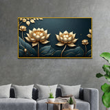 Modern 3d Golden Lotus Vastu Flower Canvas Wall Painting