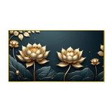 Modern 3d Golden Lotus Vastu Flower Canvas Wall Painting