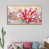 Modern 3d Abstract Elegant Golden & Pink Flower Printed Canvas Wall Painting