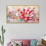 Modern 3d Abstract Elegant Golden & Pink Flower Printed Canvas Wall Painting