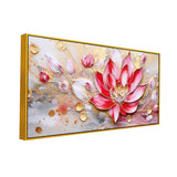 Modern 3d Abstract Elegant Golden & Pink Flower Printed Canvas Wall Painting