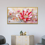 Modern 3d Abstract Elegant Golden & Pink Flower Printed Canvas Wall Painting