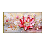 Modern 3d Abstract Elegant Golden & Pink Flower Printed Canvas Wall Painting