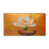 White and Golden Lotus Floral Floating Frame Canvas Wall Painting
