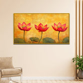 Pink and Golden Lotus Flower Floating Frame Canvas Wall Painting
