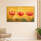 Pink and Golden Lotus Flower Floating Frame Canvas Wall Painting