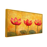 Pink and Golden Lotus Flower Floating Frame Canvas Wall Painting