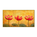 Pink and Golden Lotus Flower Floating Frame Canvas Wall Painting