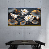 White and Golden Lotus Digital Printed Floral Canvas Wall Painting