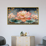 Pink and Golden Lotus Flower Digital Printed Canvas Wall Painting