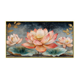 Pink and Golden Lotus Flower Digital Printed Canvas Wall Painting