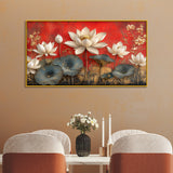 White & Golden Lotus Floral Vastu Canvas Wall Painting for Home Décor