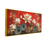 White & Golden Lotus Floral Vastu Canvas Wall Painting for Home Décor