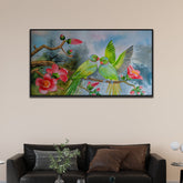 Beautiful Wall Painting of Cute Parrot Couple Sitting on Floral Branch