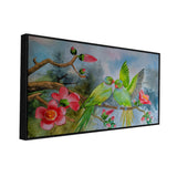 Beautiful Wall Painting of Cute Parrot Couple Sitting on Floral Branch