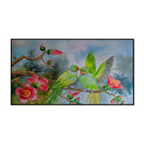 Beautiful Wall Painting of Cute Parrot Couple Sitting on Floral Branch