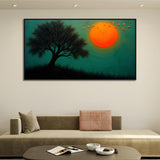Abstract Nature Painting of Tree and Moon in the Sky for Home Décor