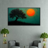 Abstract Nature Painting of Tree and Moon in the Sky for Home Décor