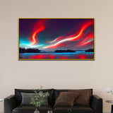 Vibrant Nordic Night Sky Landscape Canvas Wall Painting With Floating Frame