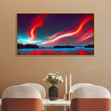 Vibrant Nordic Night Sky Landscape Canvas Wall Painting With Floating Frame