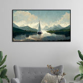 Natural Peaceful Illustration Art Landscape Painting of Mountains & Lake