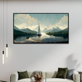 Natural Peaceful Illustration Art Landscape Painting of Mountains & Lake