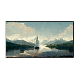 Natural Peaceful Illustration Art Landscape Painting of Mountains & Lake