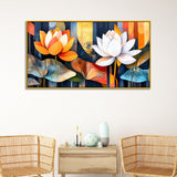 Multicolor Lotus Floral Vastu Canvas Wall Painting