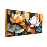 Multicolor Lotus Floral Vastu Canvas Wall Painting